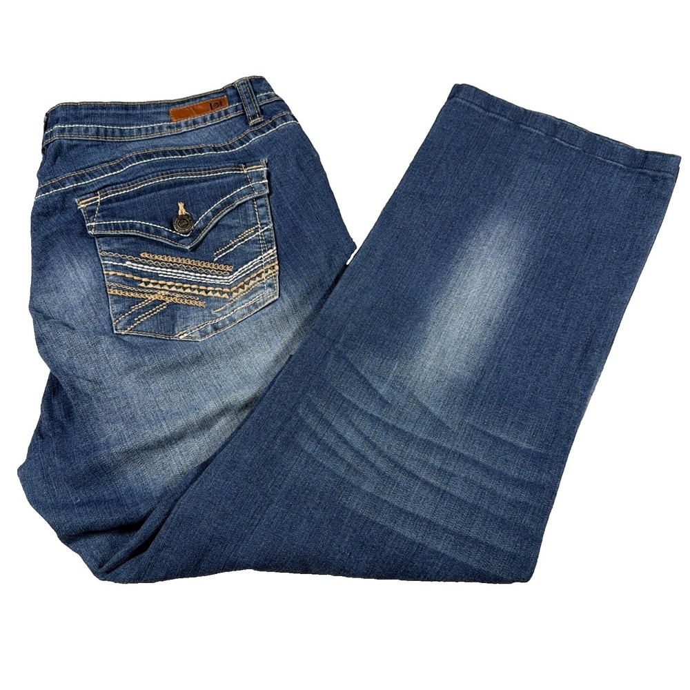 LEI Womens Jrs Bridget Curvy Boot Cut Blue Jeans 15 Regular (FITS 34 X 27) Denim